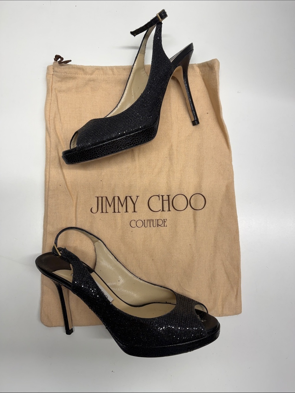 Jimmy Choo High Heel Shoes Sling Back Pumps Open Toe Snake Skin Black Size 37 7